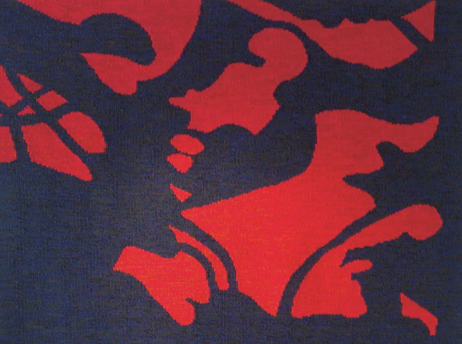 Monia Westin, Blå skugga, gobeläng, beskuren bild. Foto Erik Westin.